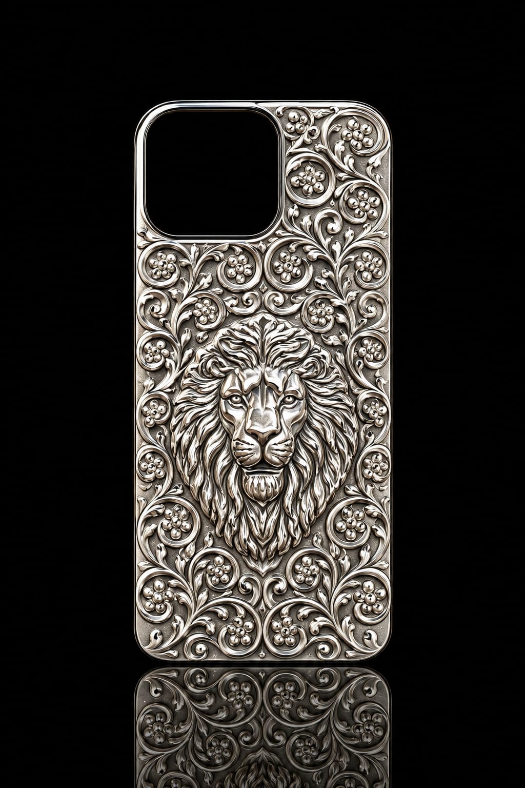 Regal Lion Ornate Silver Case
